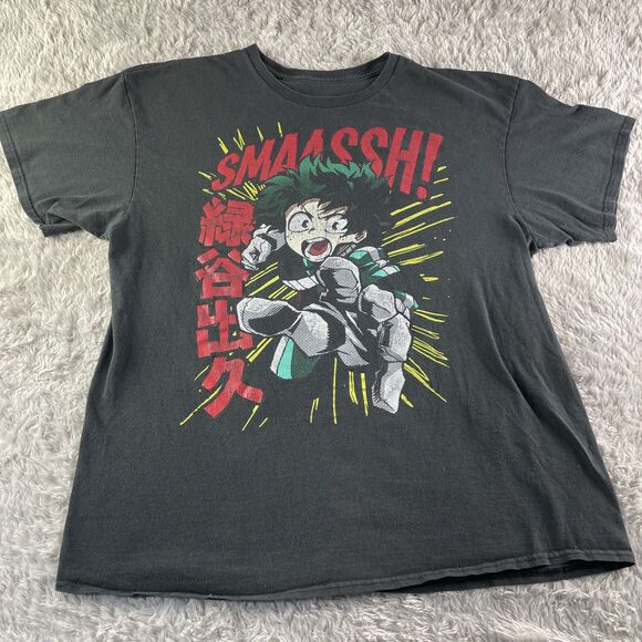 My Hero Academia Shirt Mens XL Black Izuku Midoriya Deku Smash Anime Faded - Picture 2 of 7